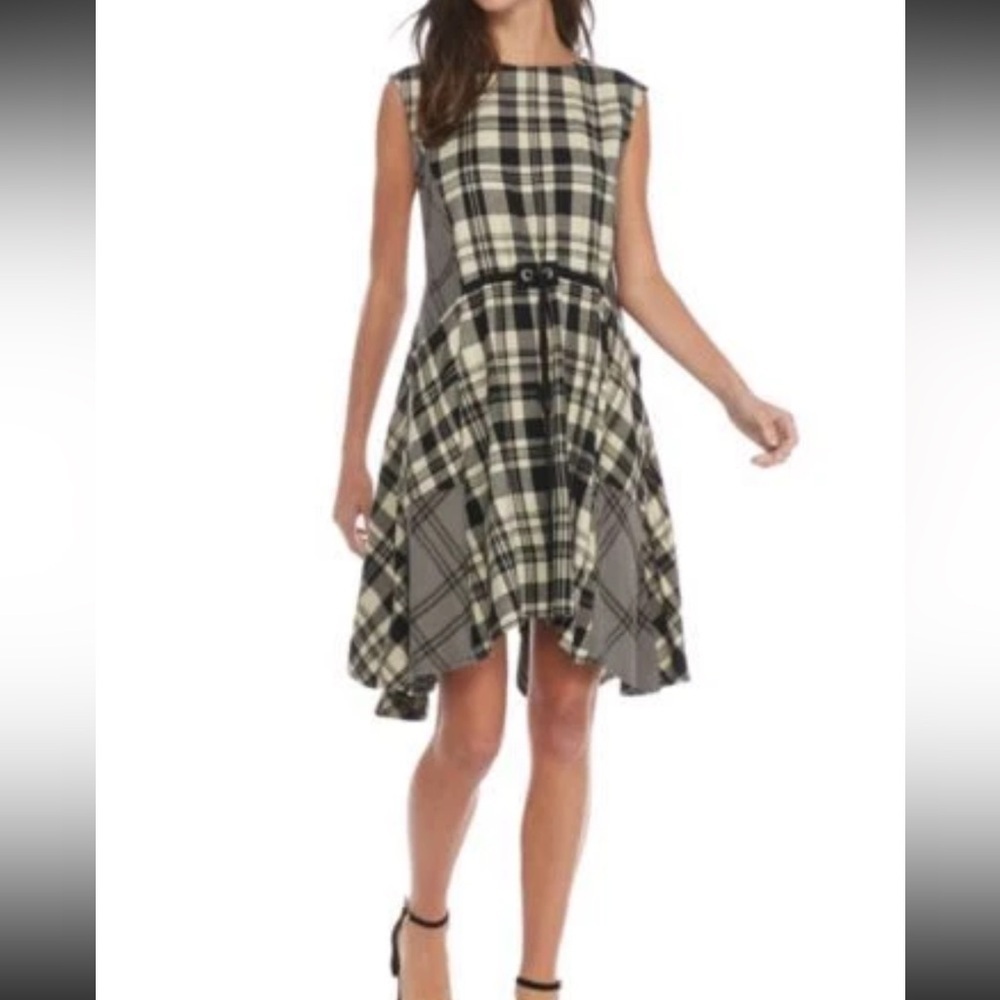 Free People Women's Land Lines Plaid Mini Dress Grunge Skater Size XS Drawstring